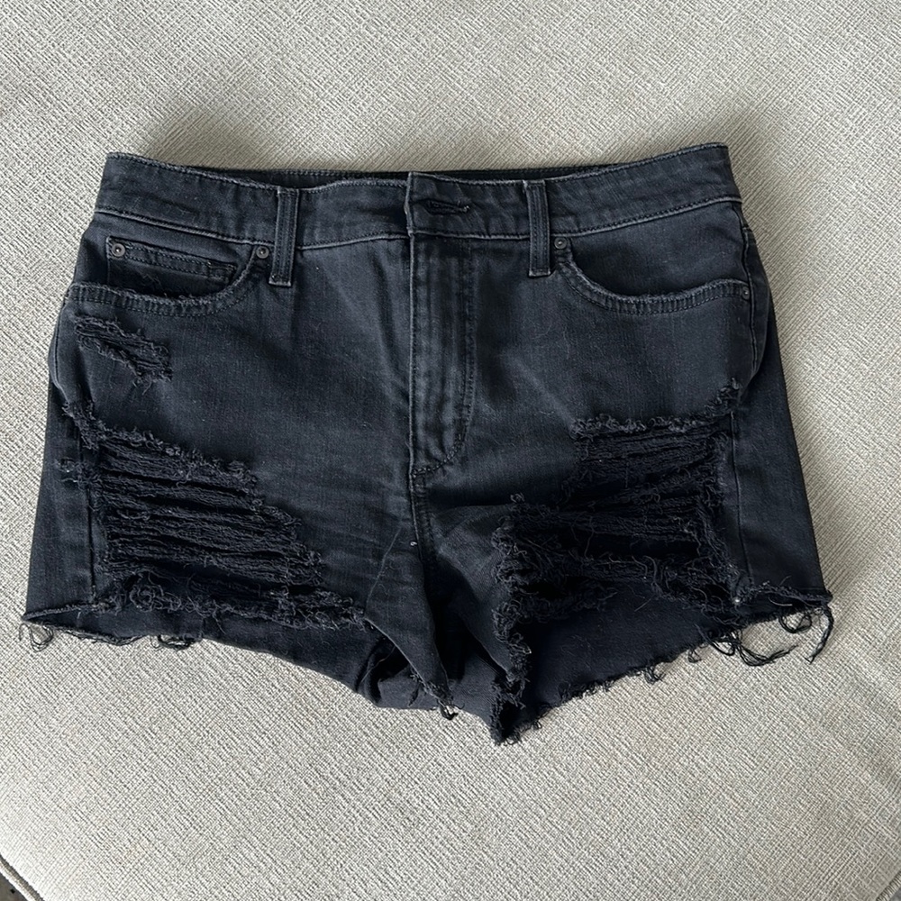 Joes denim jean shorts size 29 black with rips and raw hem